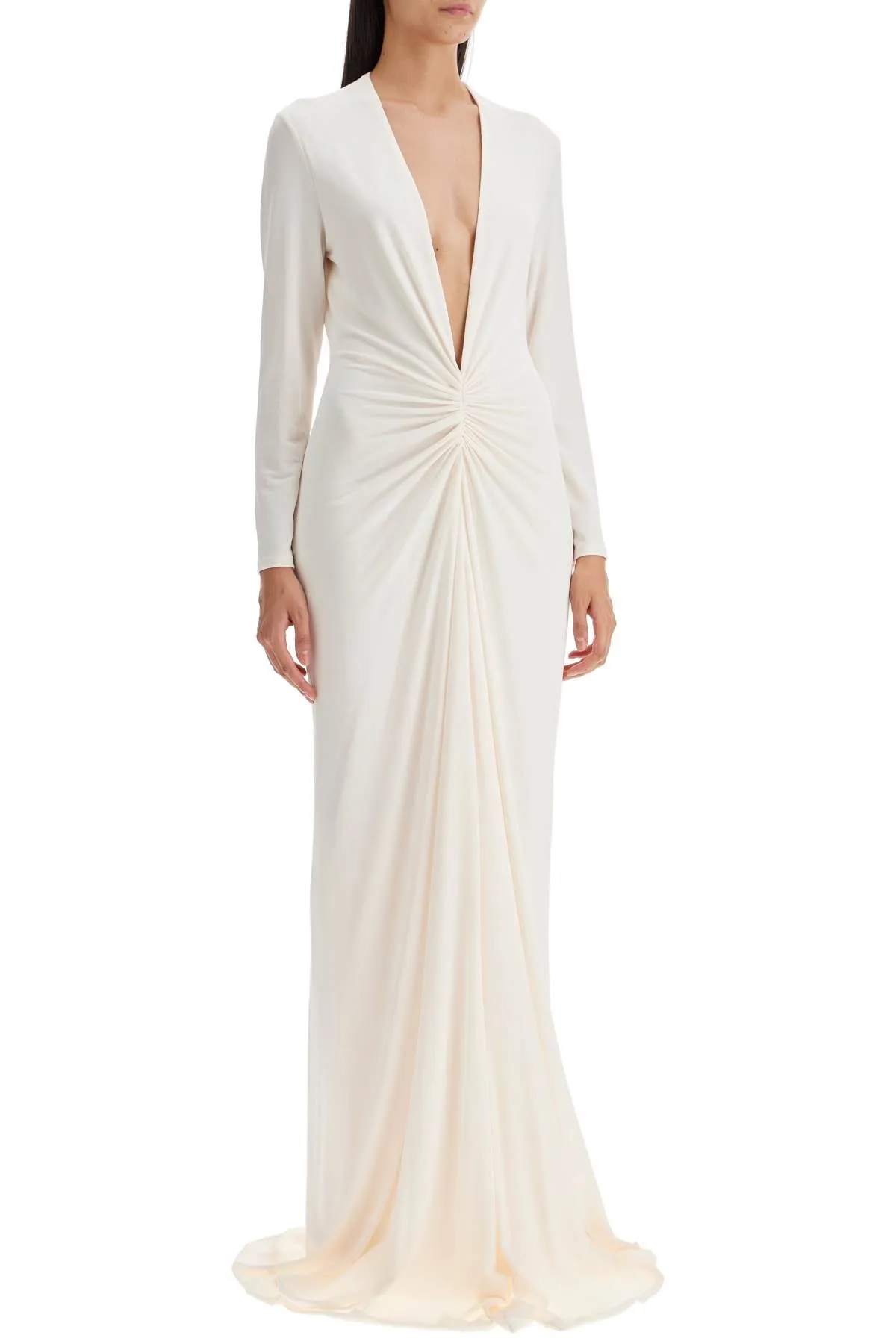 long stretch jersey evening dress ABJ803 JEX109 OFF WHITE