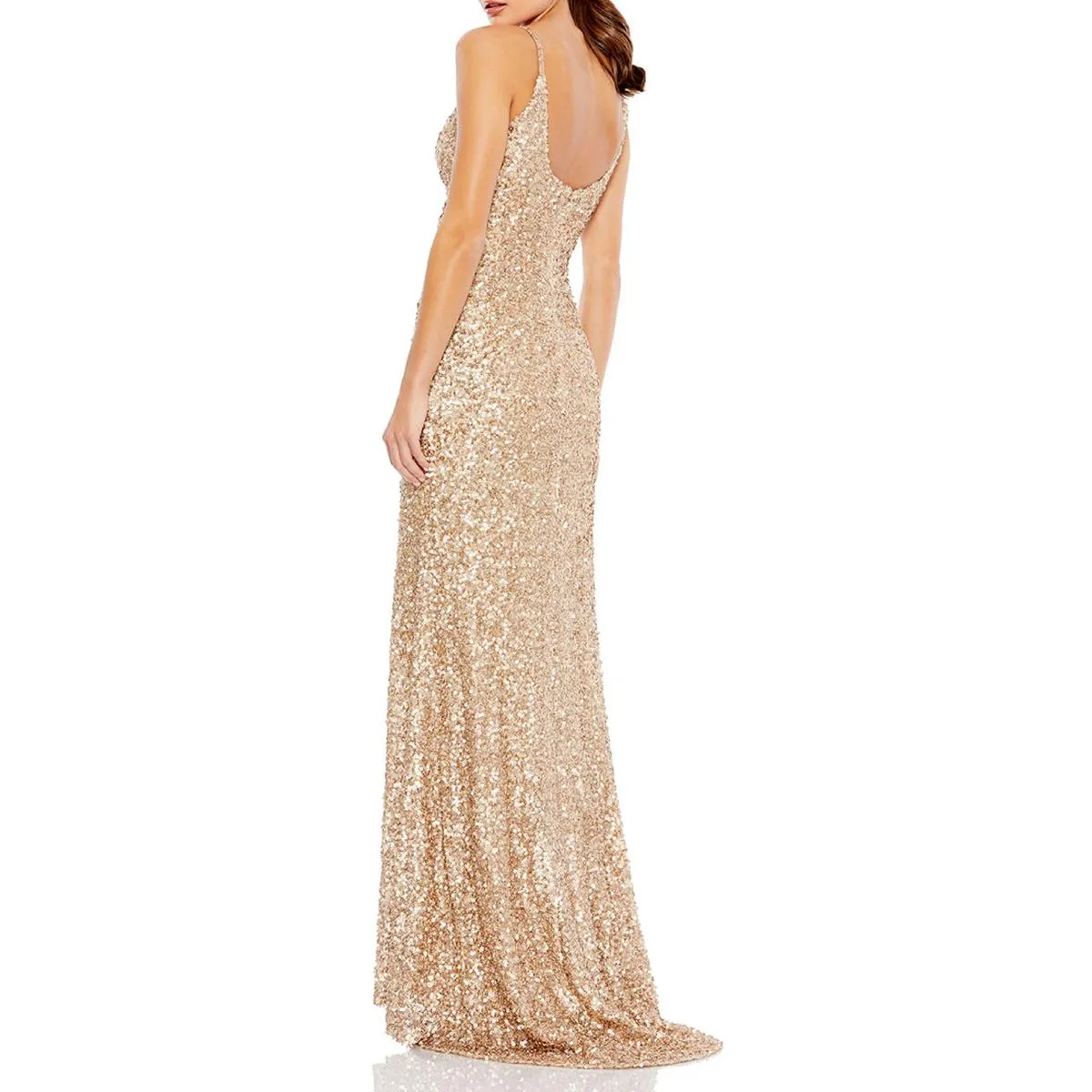 Mac Duggal Womens Metallic Sequin Evening Dress