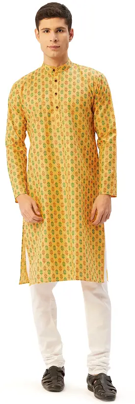 Men's Cotton Kurta Pyjama Evening Wear India Apparel (Musturd)