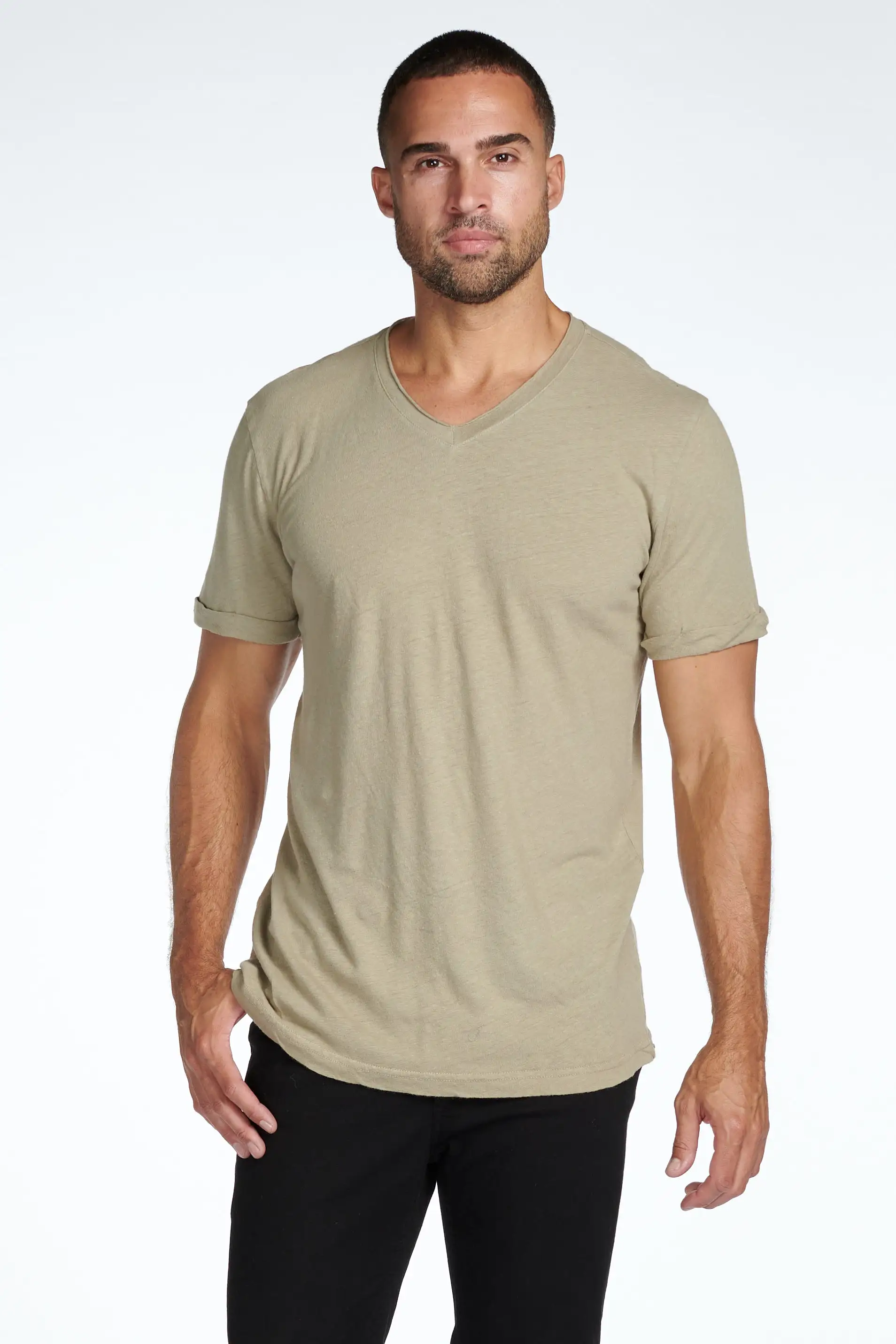 Men's Cotton Linen V-Neck Tee