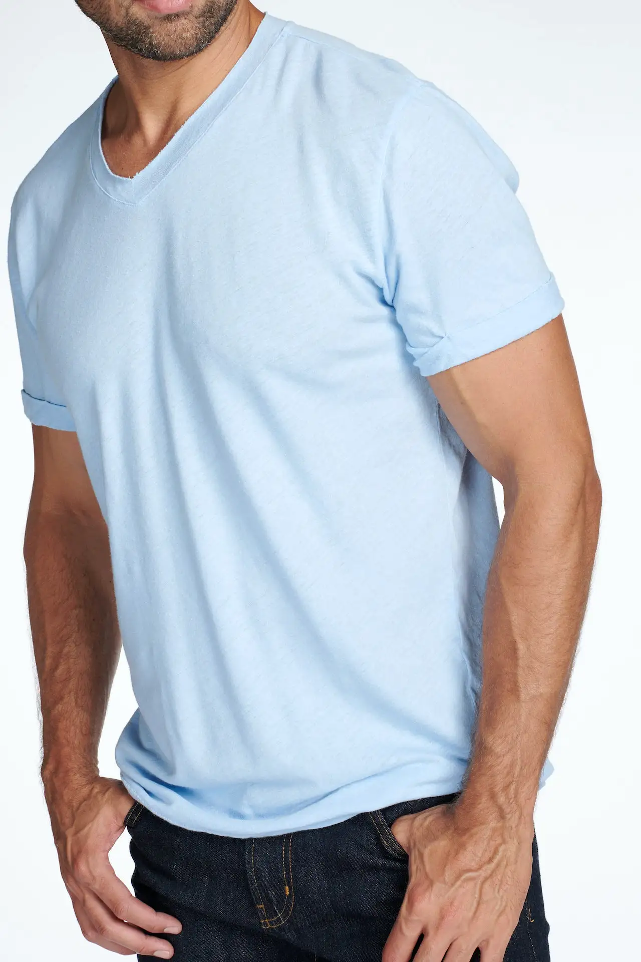 Men's Cotton Linen V-Neck Tee