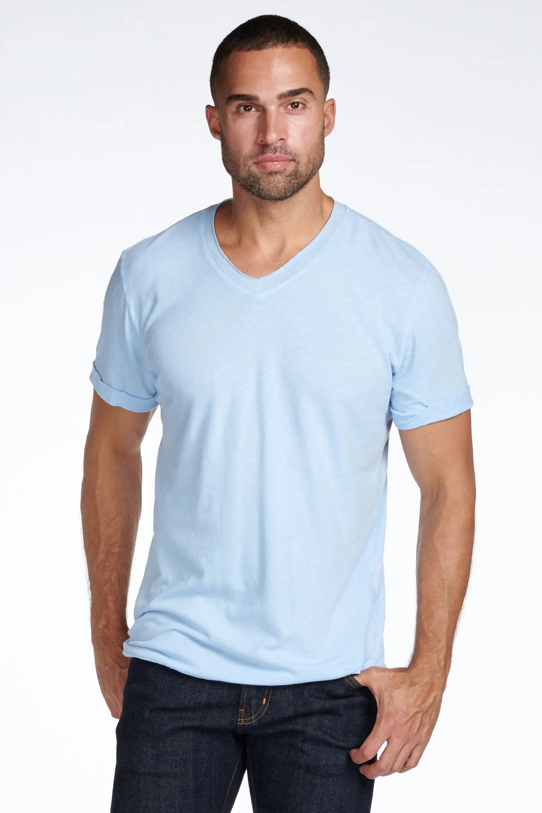 Men's Cotton Linen V-Neck Tee