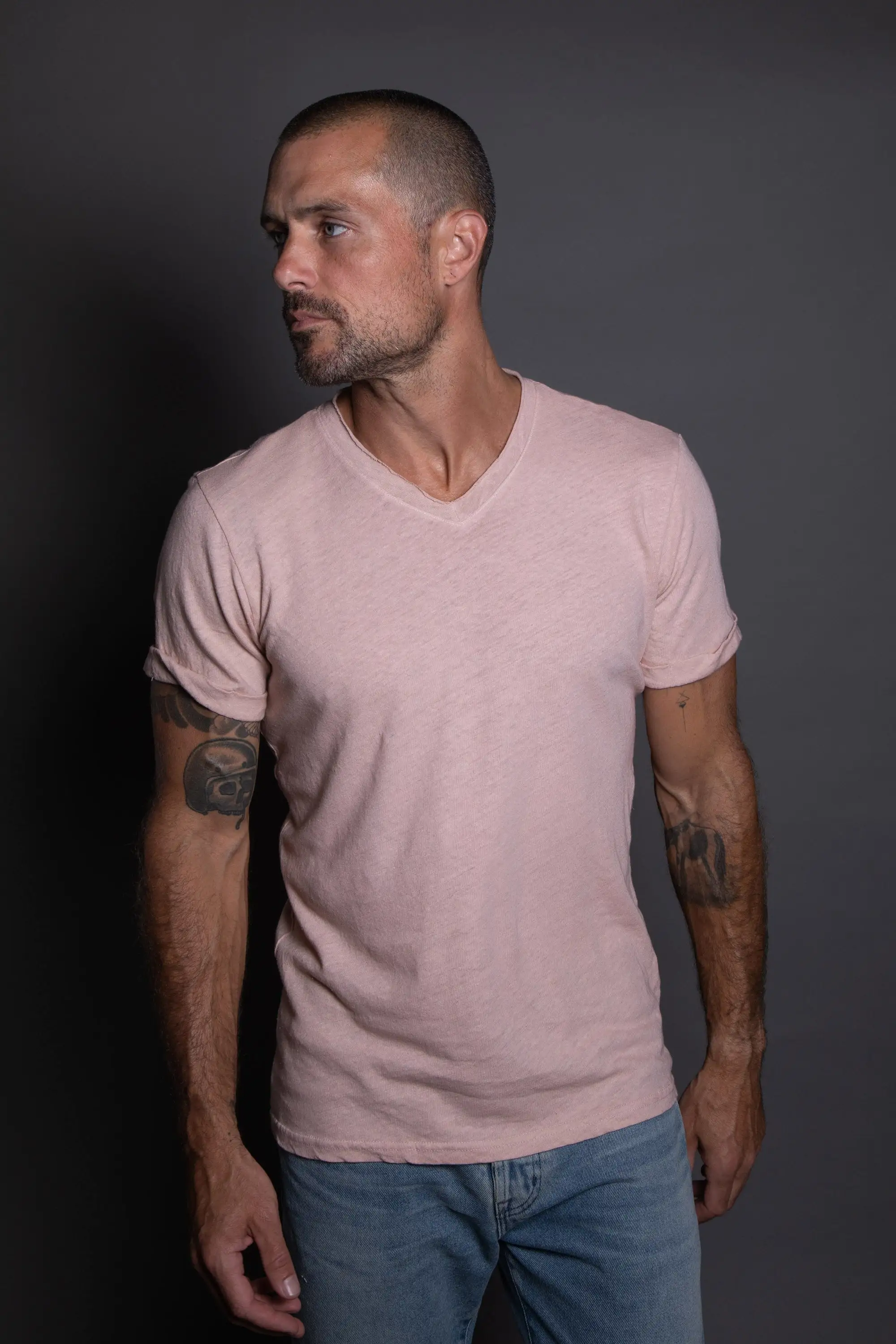 Men's Cotton Linen V-Neck Tee