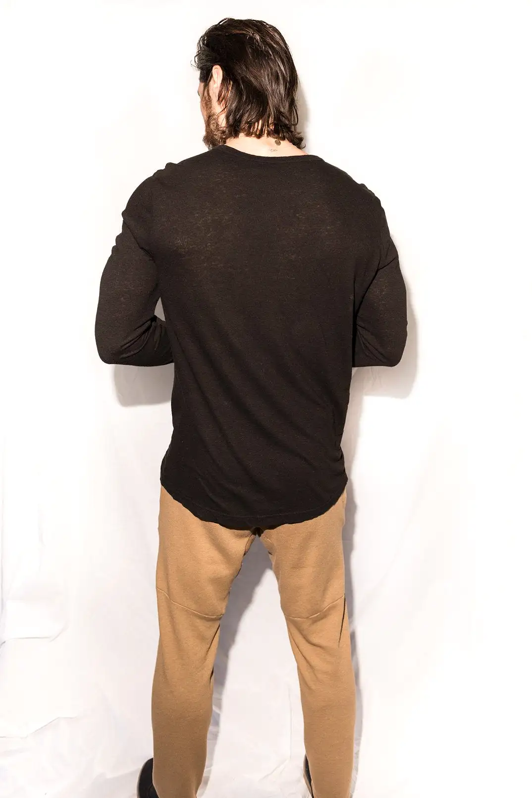 Men's Linen Blend Wide Cuff Long Sleeve Tee