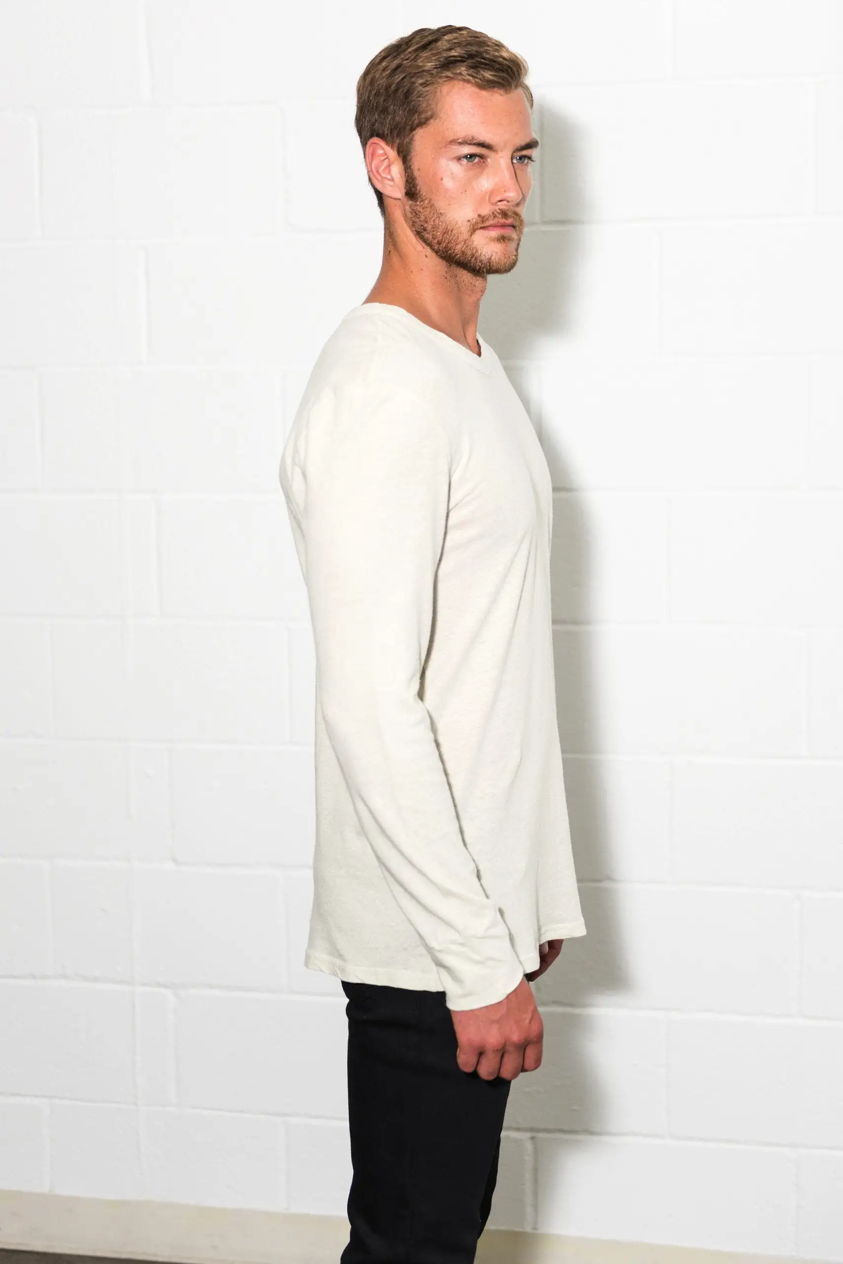 Men's Linen Blend Wide Cuff Long Sleeve Tee