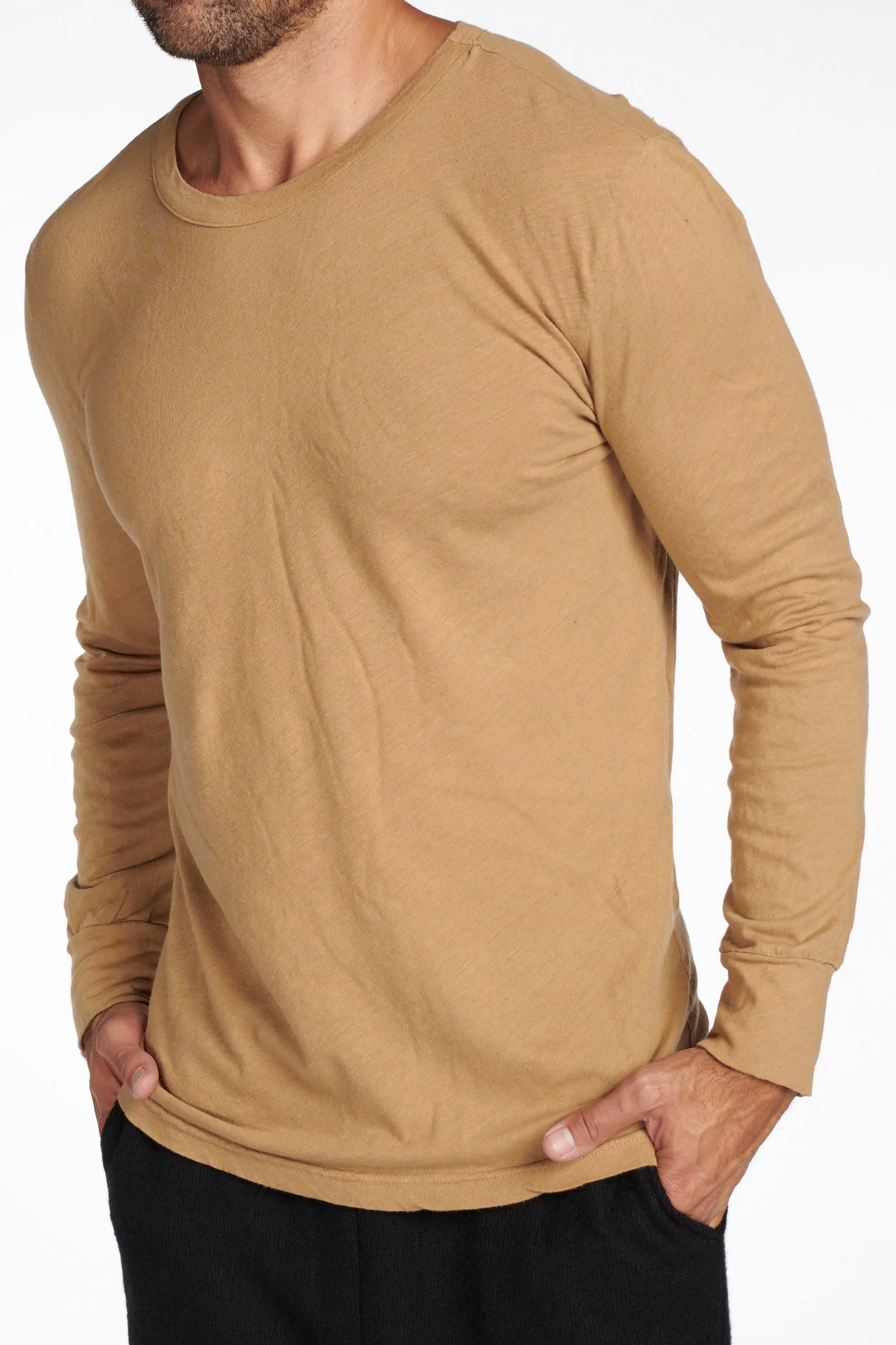 Men's Linen Blend Wide Cuff Long Sleeve Tee