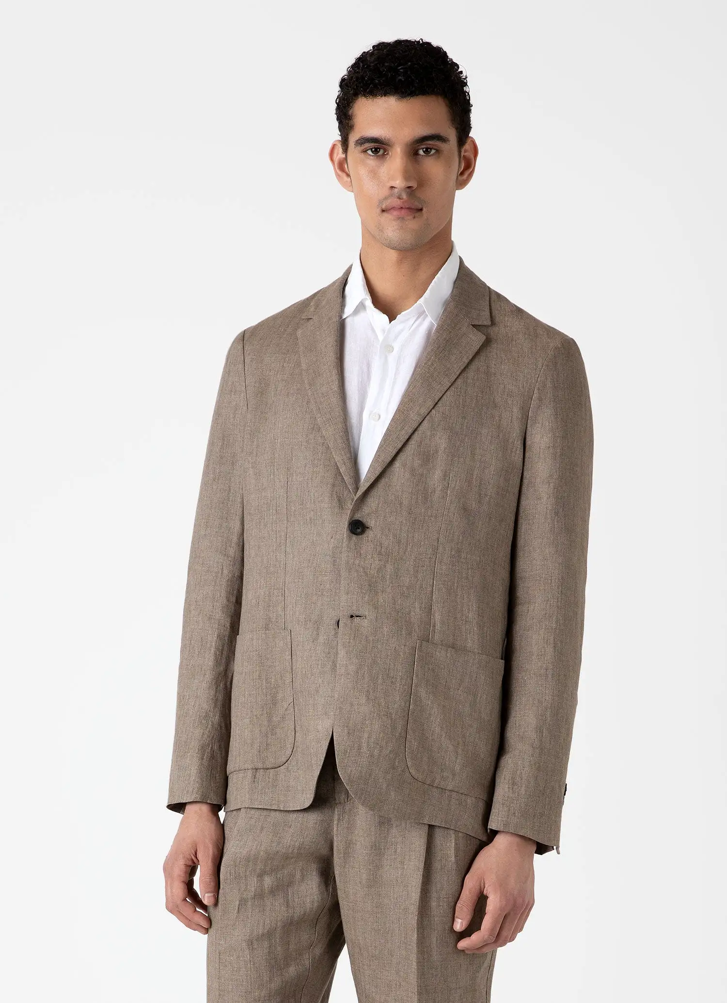 Men's Linen Unstructured Blazer in Dark Sand