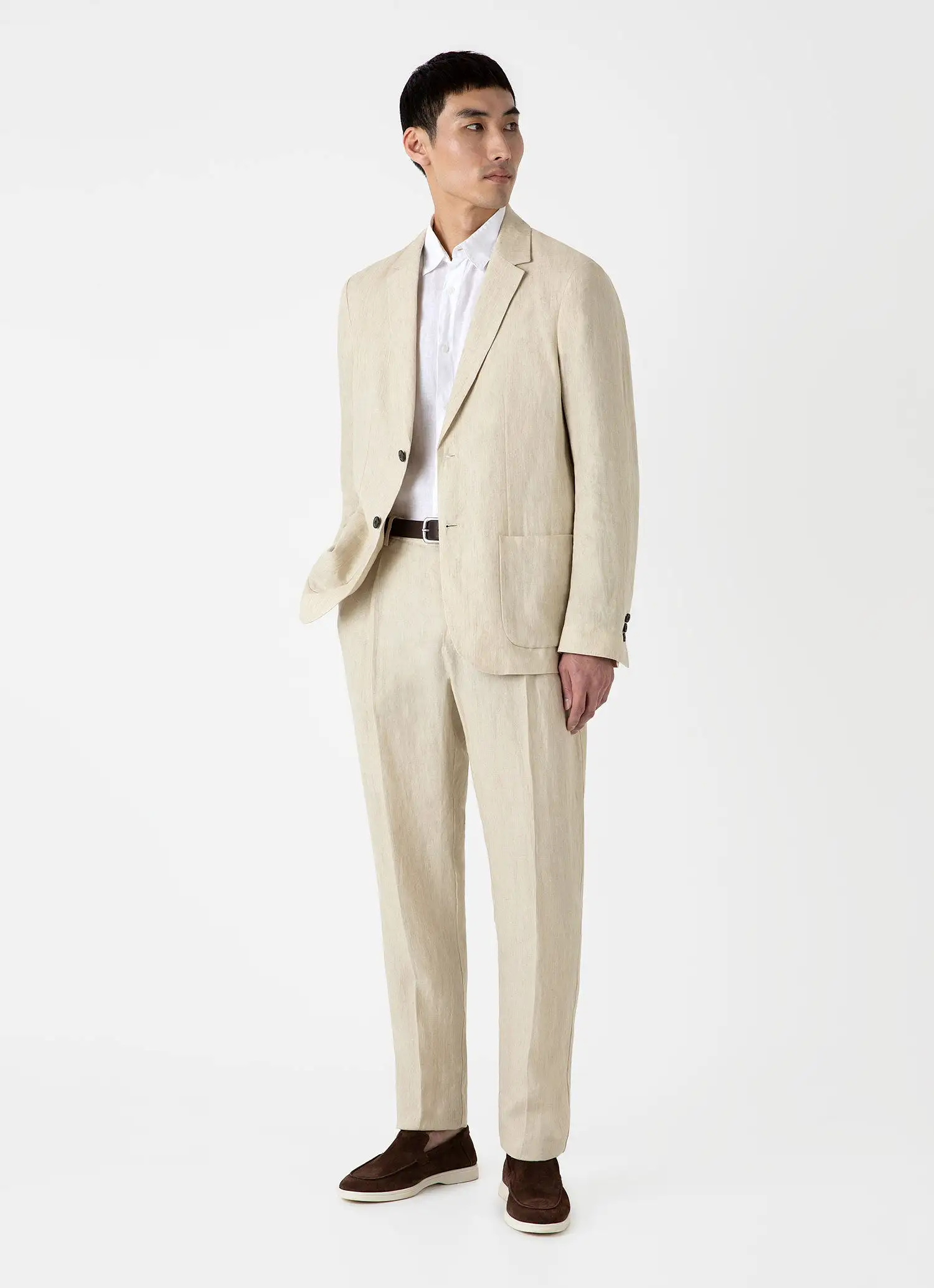 Men's Linen Unstructured Blazer in Light Sand