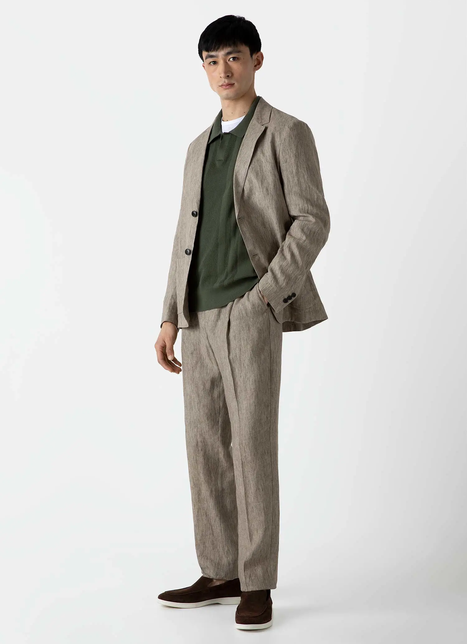 Men's Pleated Linen Trouser in Dark Stone