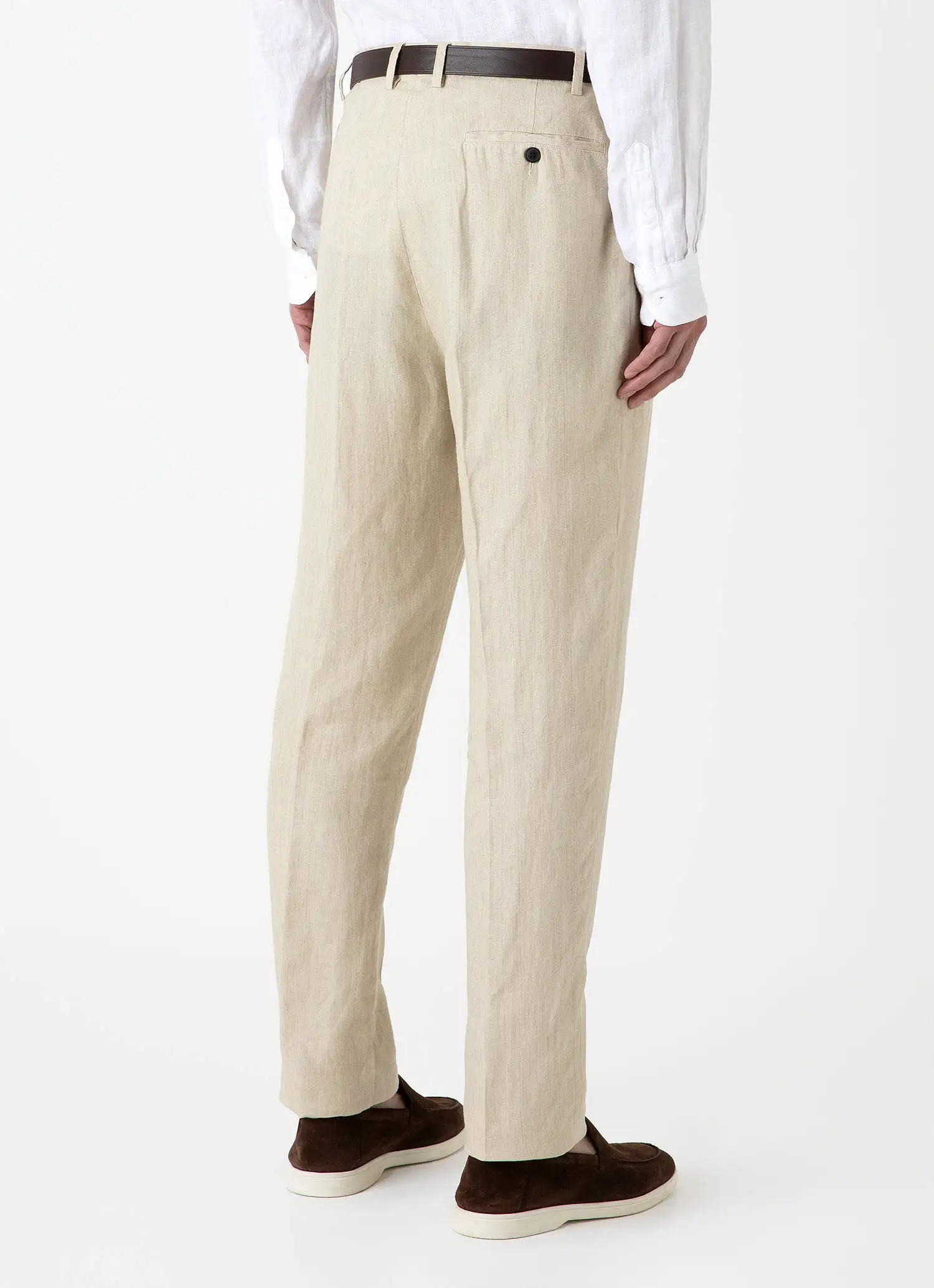 Men's Pleated Linen Trouser in Light Sand