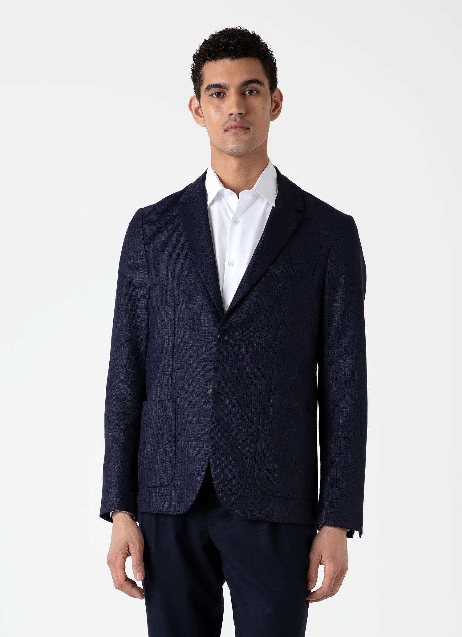 Men's Silk Linen Wool Blazer in Navy