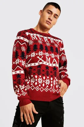 Merry Xmas Fairisle Jumper | boohooMAN UK