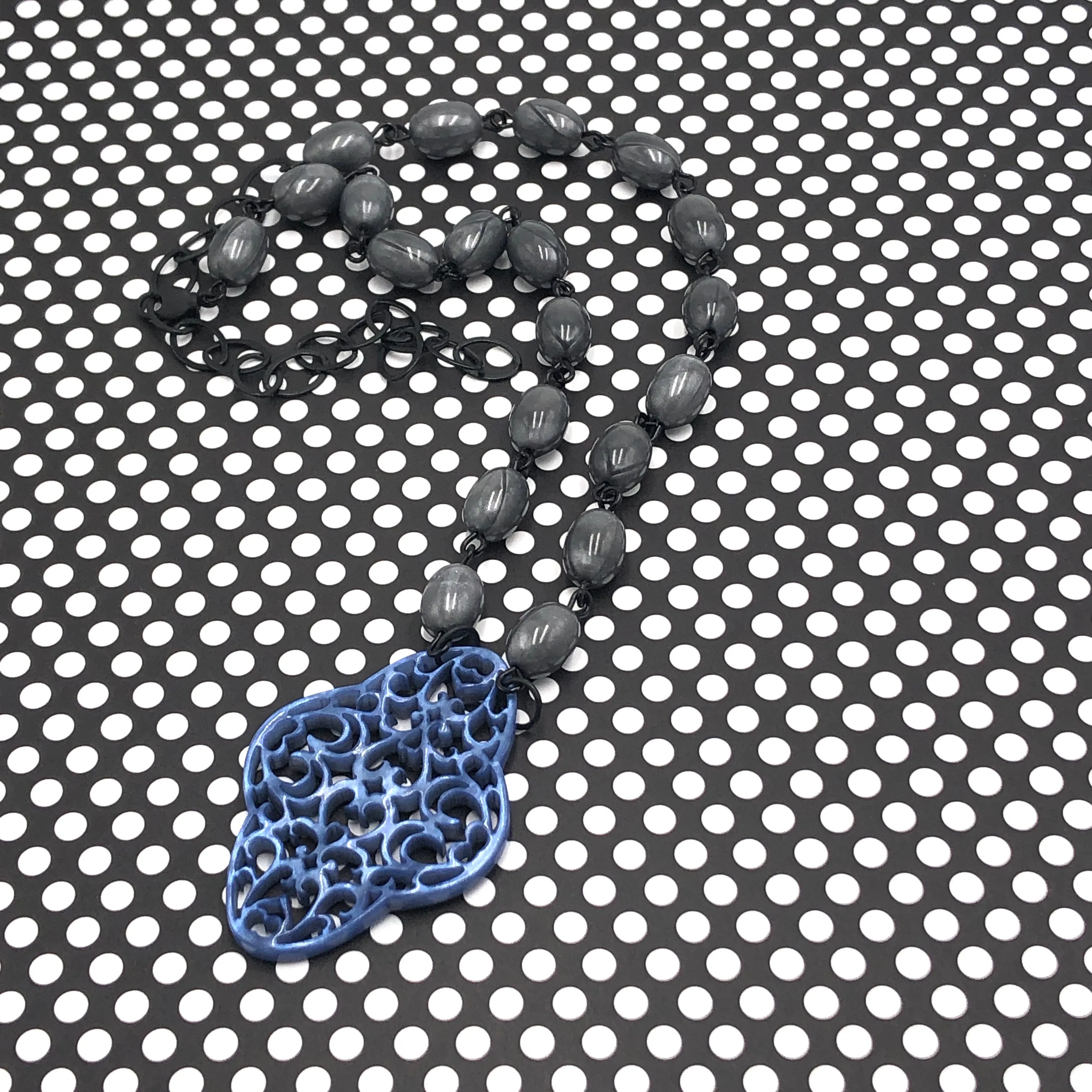 Midnight Grey & Blue Aleta Necklace