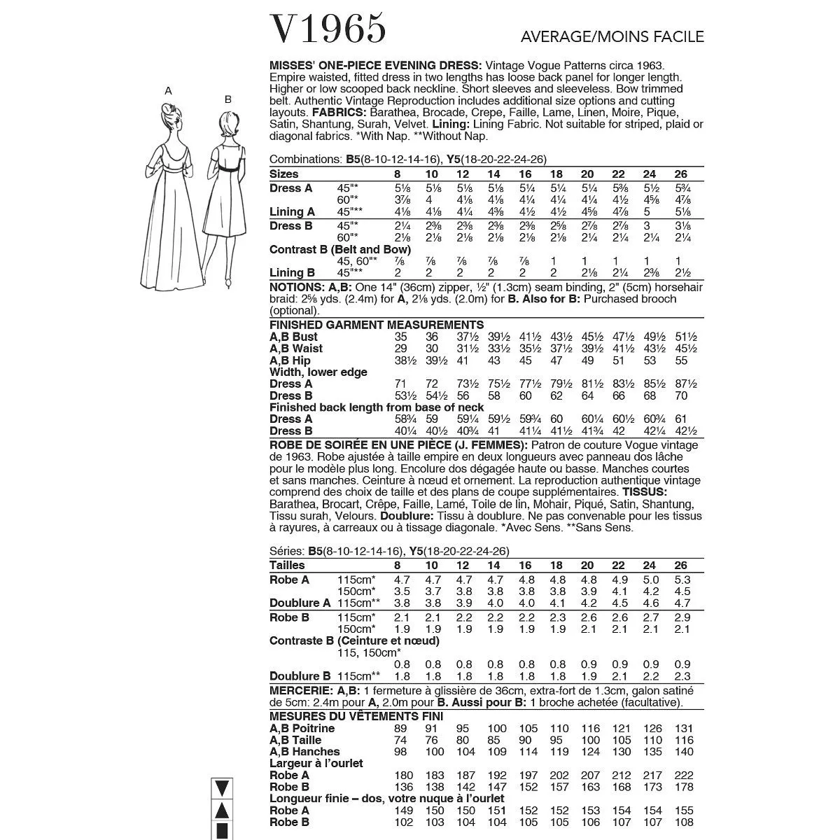 Misses One Piece Evening Dress Vogue Sewing Pattern 1965