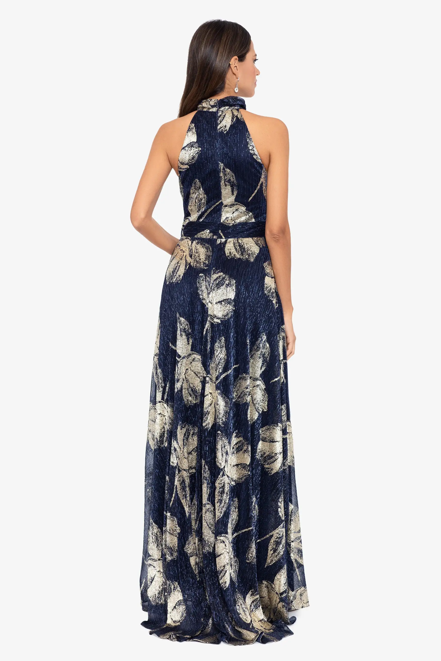 Mock Neck Foil Print Maxi Dress