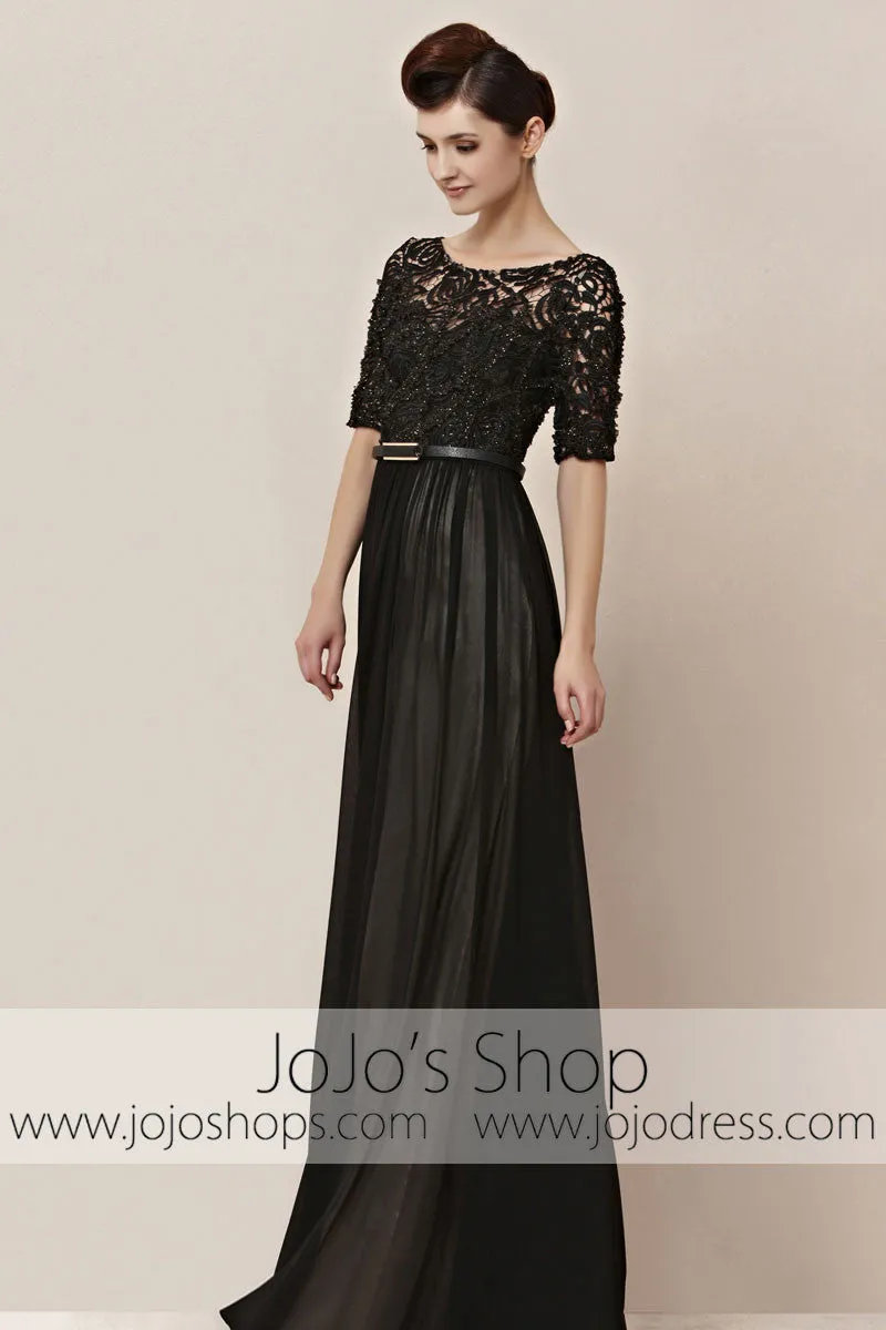 Modest Mid Sleeves Black Lace Home Coming Formal Evening Cocktail Dress CX830155