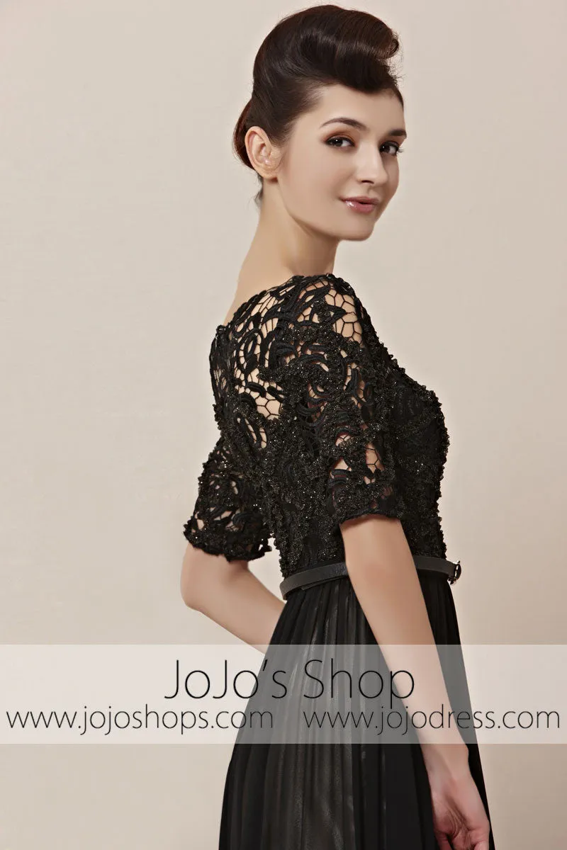 Modest Mid Sleeves Black Lace Home Coming Formal Evening Cocktail Dress CX830155