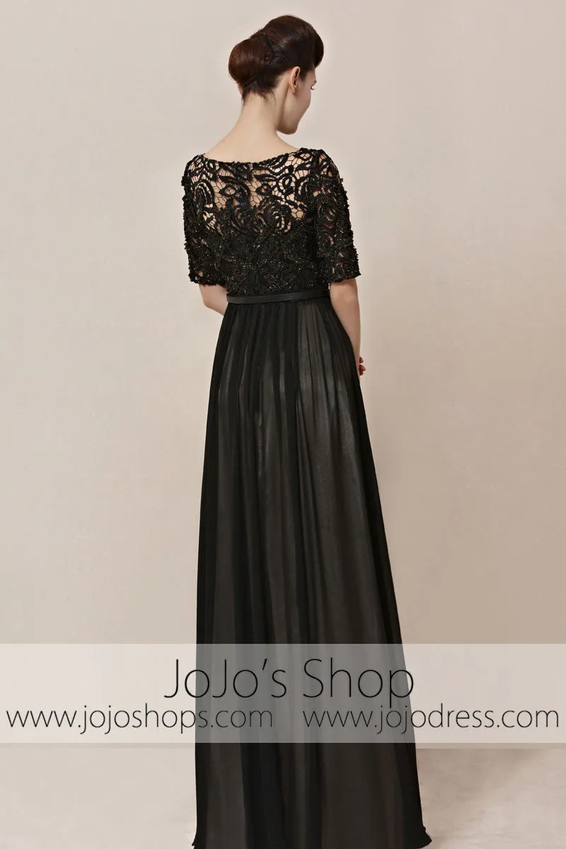 Modest Mid Sleeves Black Lace Home Coming Formal Evening Cocktail Dress CX830155