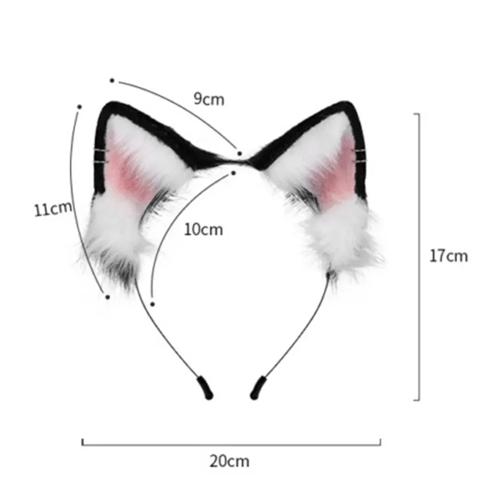 New Fluffy Animal Ears Headband Furry Ears Hair Hoop Necklace Tail Set Leather Choker for Halloween Masquerade Party Fancy Dress