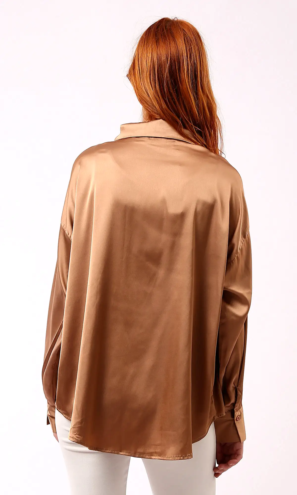 O181651 Shiny Copper Long Sleeves Solid Evening Shirt