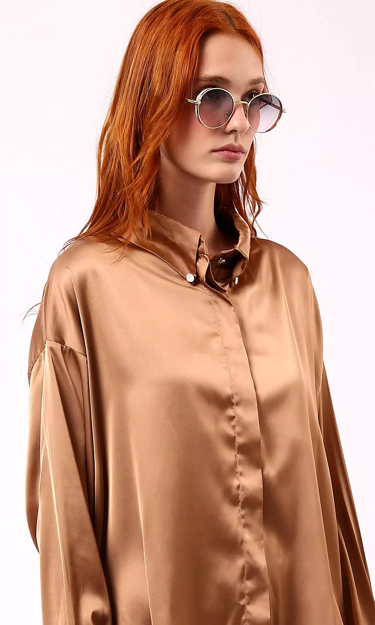 O181651 Shiny Copper Long Sleeves Solid Evening Shirt