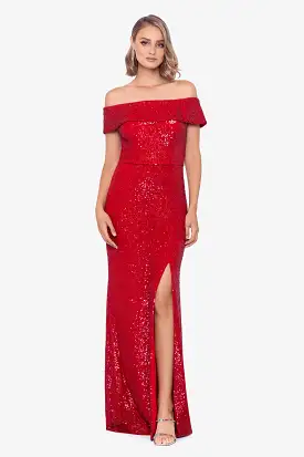 Off Shoulder Sequin Embellished Gown