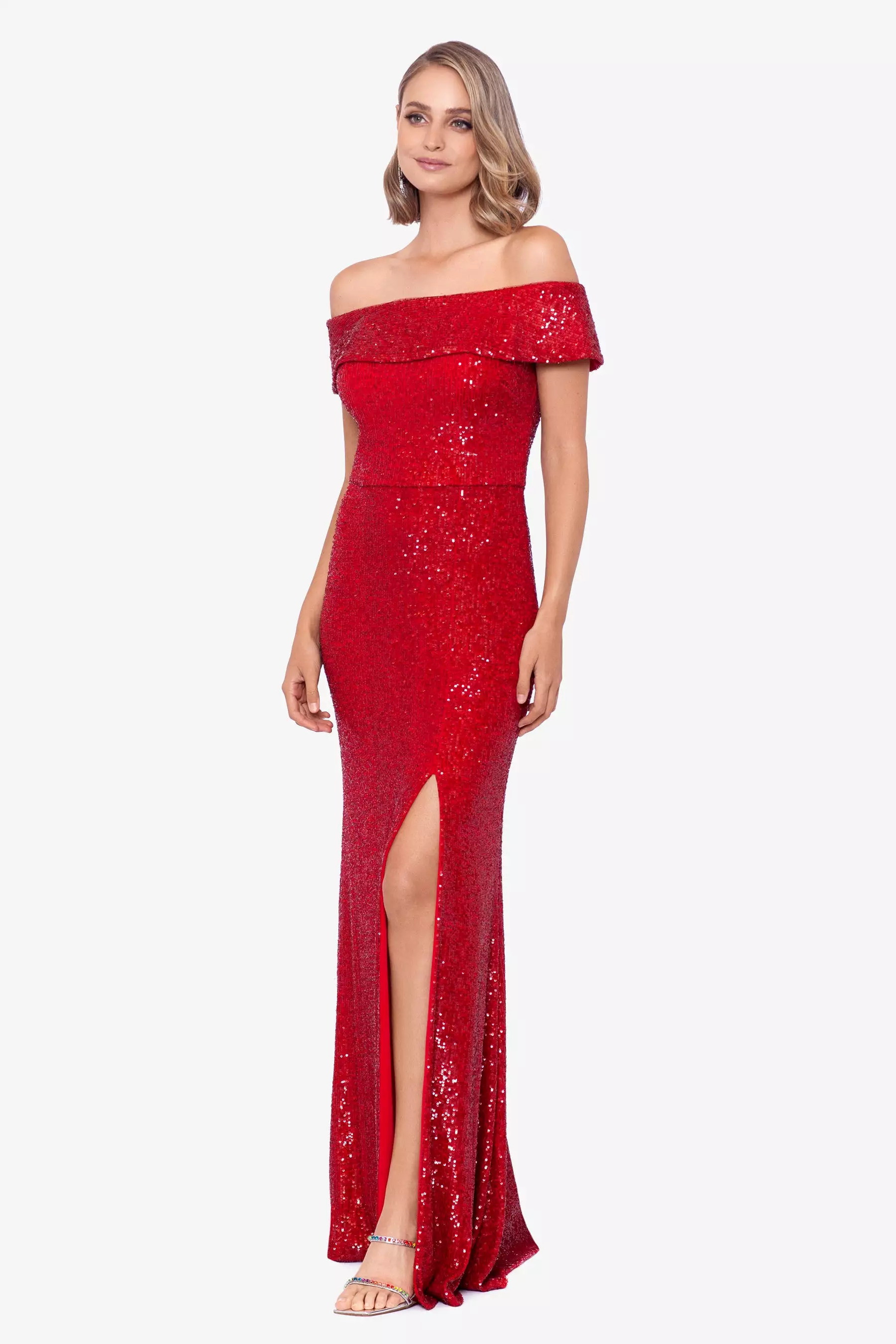 Off Shoulder Sequin Embellished Gown