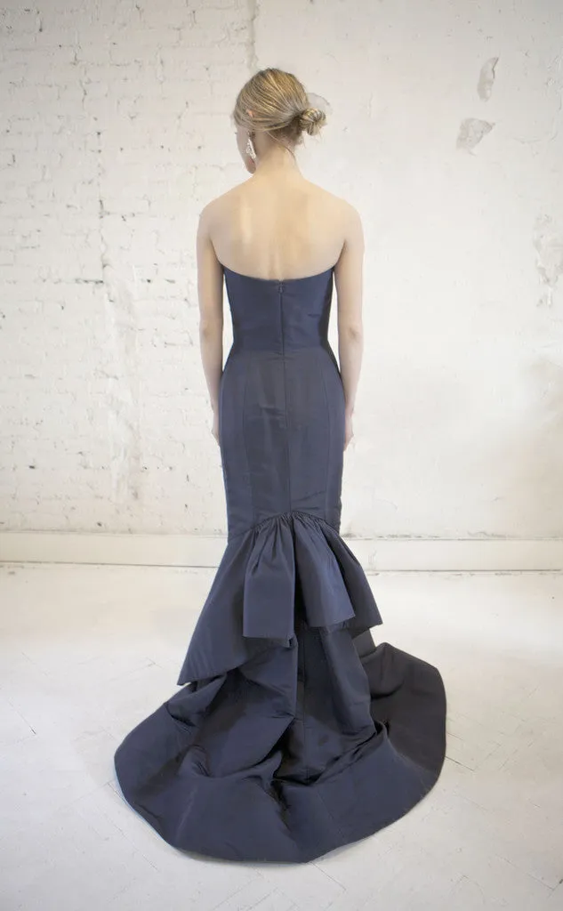 Oscar de la Renta Bustled Midnight Blue Gown