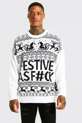 Oversized Festive Slogan Knitted Xmas Jumper | boohooMAN UK