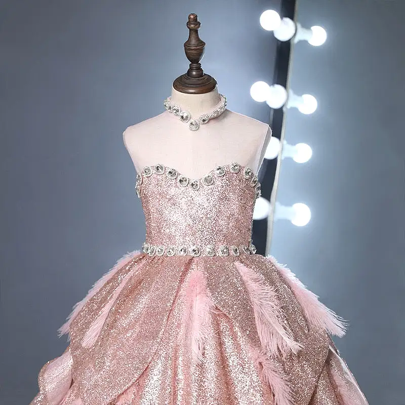 Pageant Sequins Feathers Ball Gown