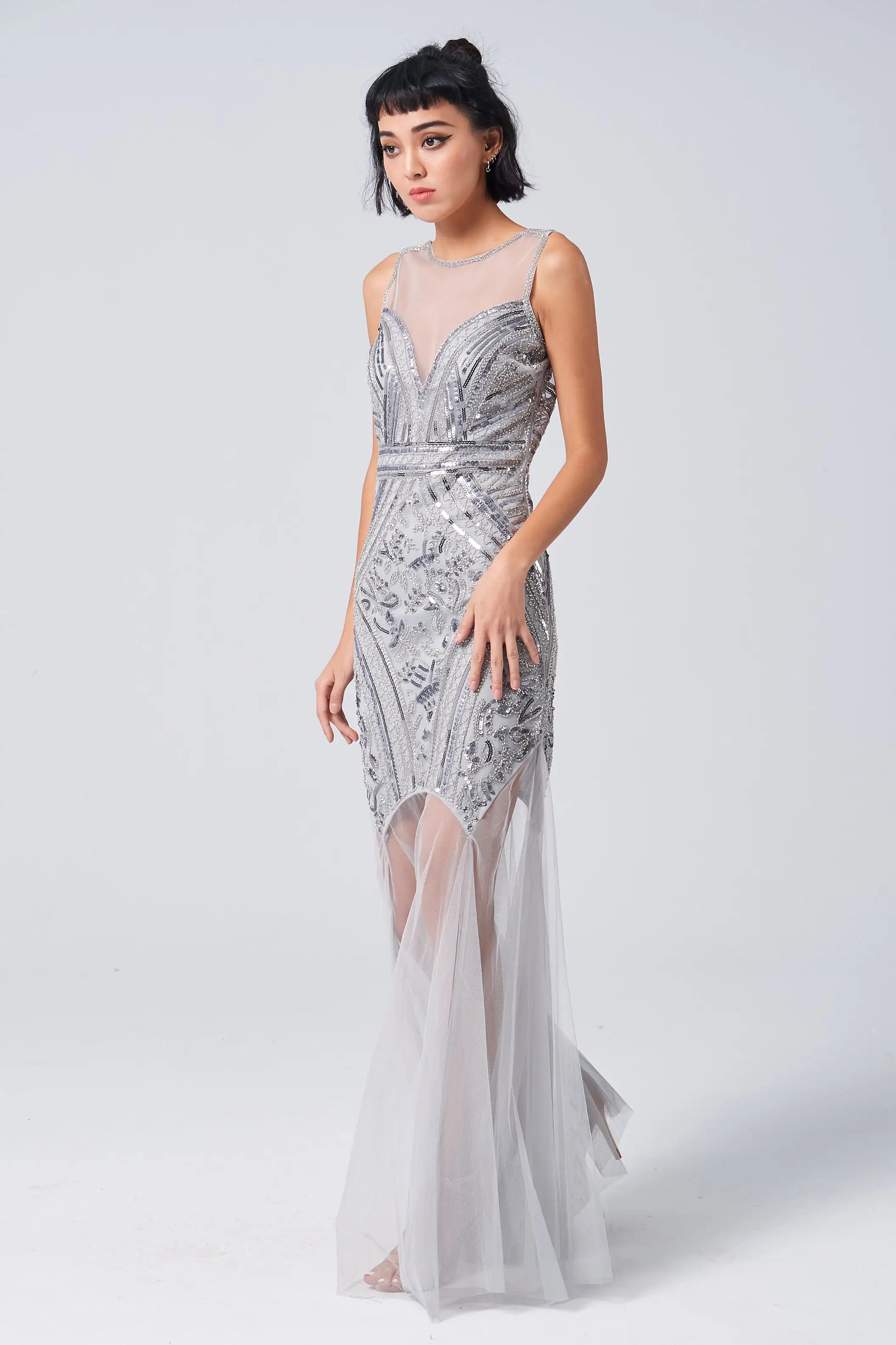 Party time grey sequin evening dress