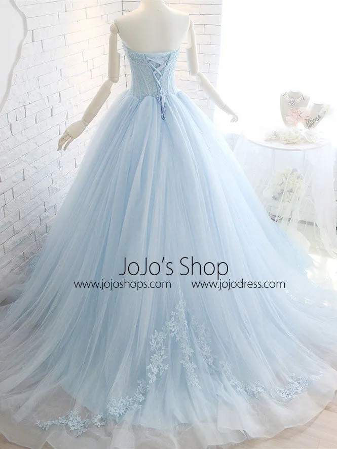 Powder Blue Ball Gown Lace Formal Evening Dress G8023