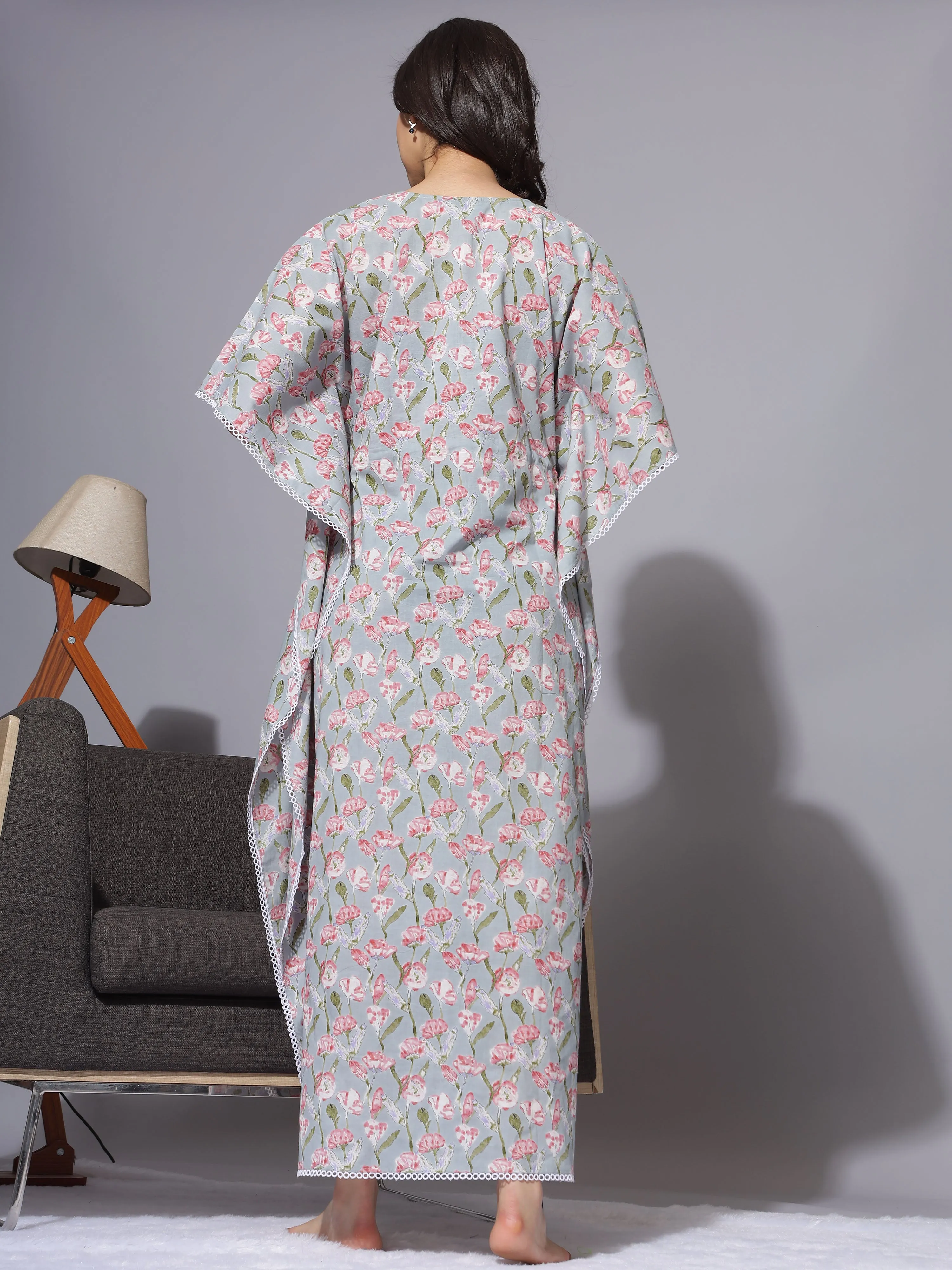 Printed Maternity Kaftan Night Dress With Concealed Nursing Access - Grey