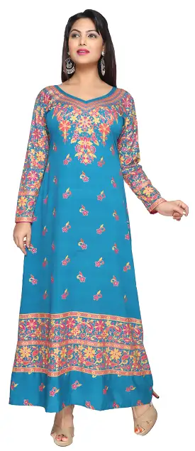 Printed Womens Evening Long Caftan Dress (Blue)