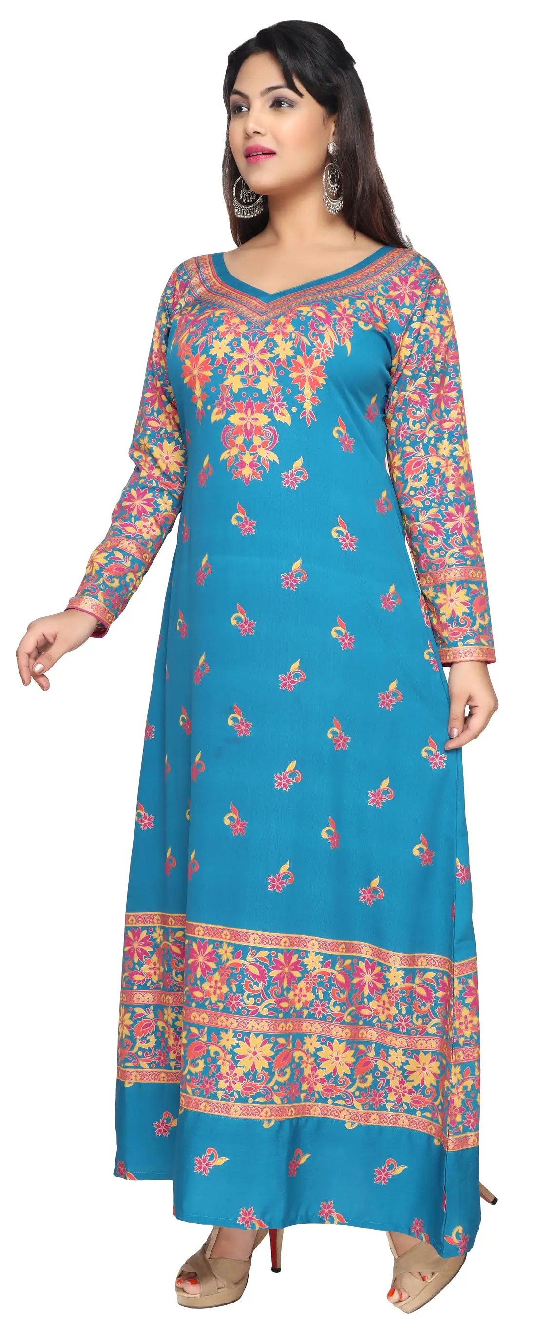 Printed Womens Evening Long Caftan Dress (Blue)