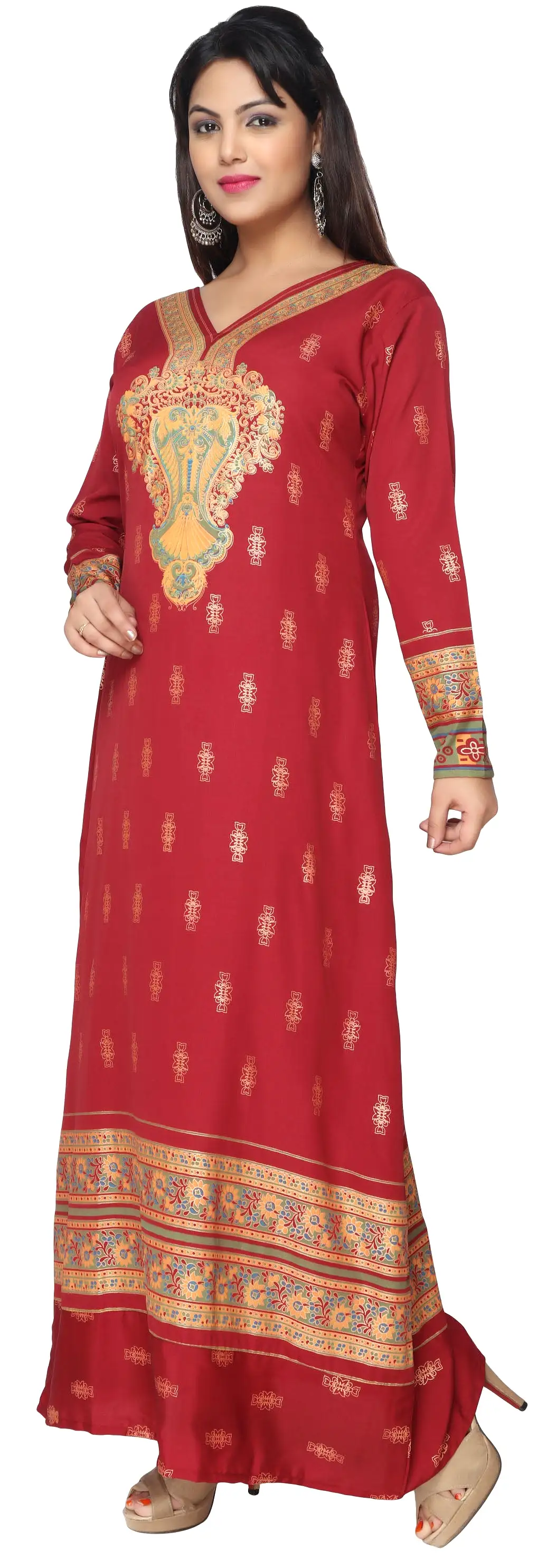 Printed Women's Maxi Caftan Long Evening Dress (Red)