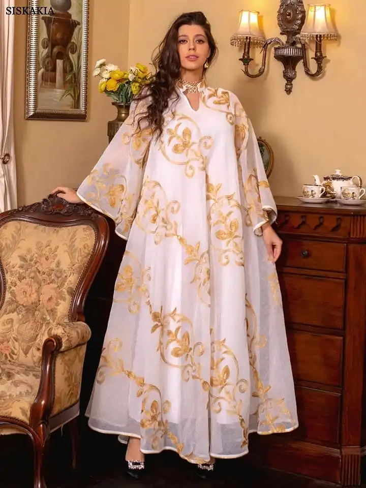 Ramadan Robe Dresses For Women Elegant Long Sleeve Embroidery Evening Party 2XL S4871658