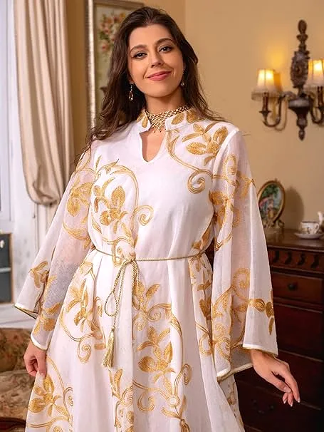 Ramadan Robe Dresses For Women Elegant Long Sleeve Embroidery Evening Party 2XL S4871658