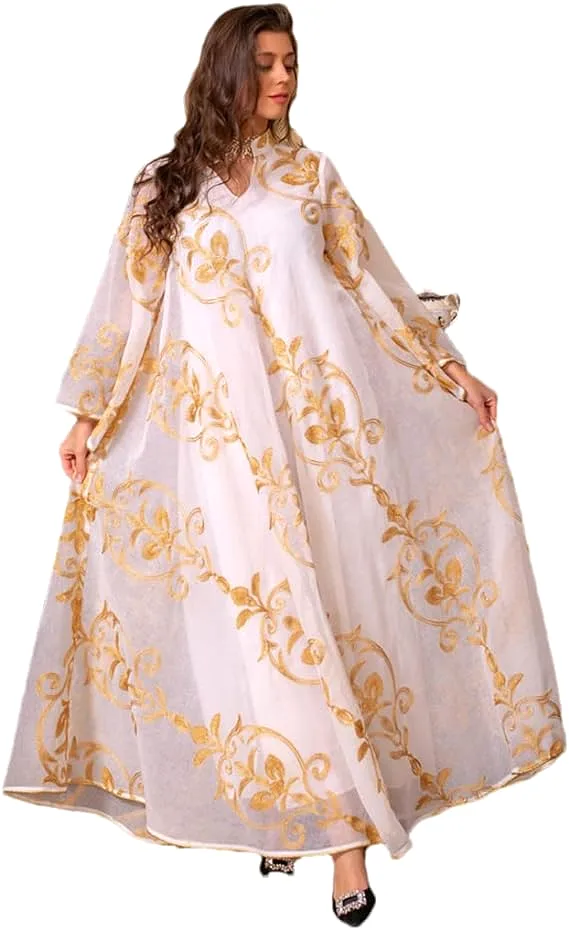 Ramadan Robe Dresses For Women Elegant Long Sleeve Embroidery Evening Party 2XL S4871658