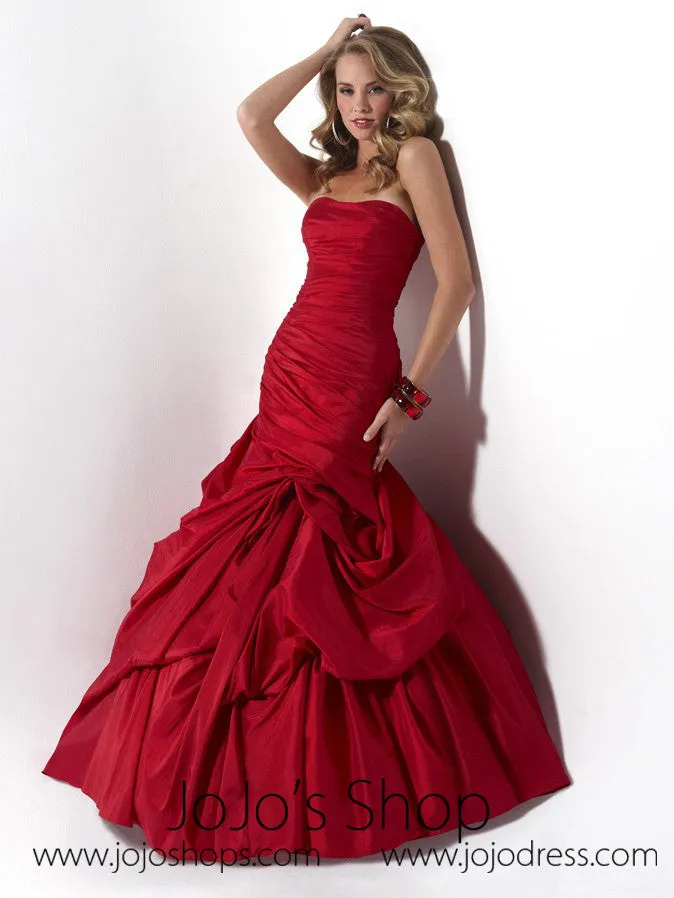 Red Ruched Strapless Fit And Flare Formal Evening Dress HB2012