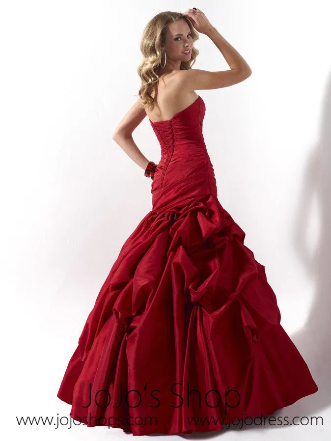 Red Ruched Strapless Fit And Flare Formal Evening Dress HB2012