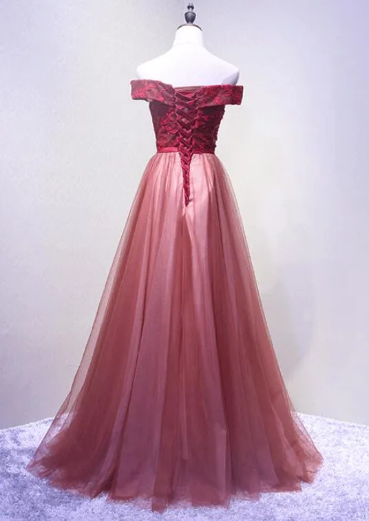 Red Tulle Sweetheart Lace Applique Evening Gown, Lovely Prom Dress