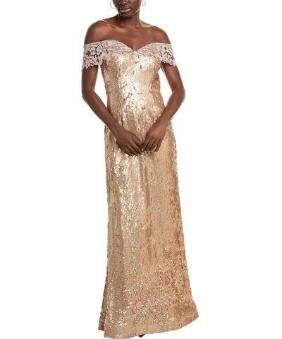 Rene Ruiz Off-The-Shoulder Embroidered Sequin Gown