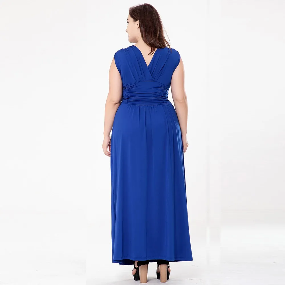 Royal Blue Formal 5XL 6XL Plus Size Women V Neck Sleeveless Long Evening Gowns Party Maxi Dress