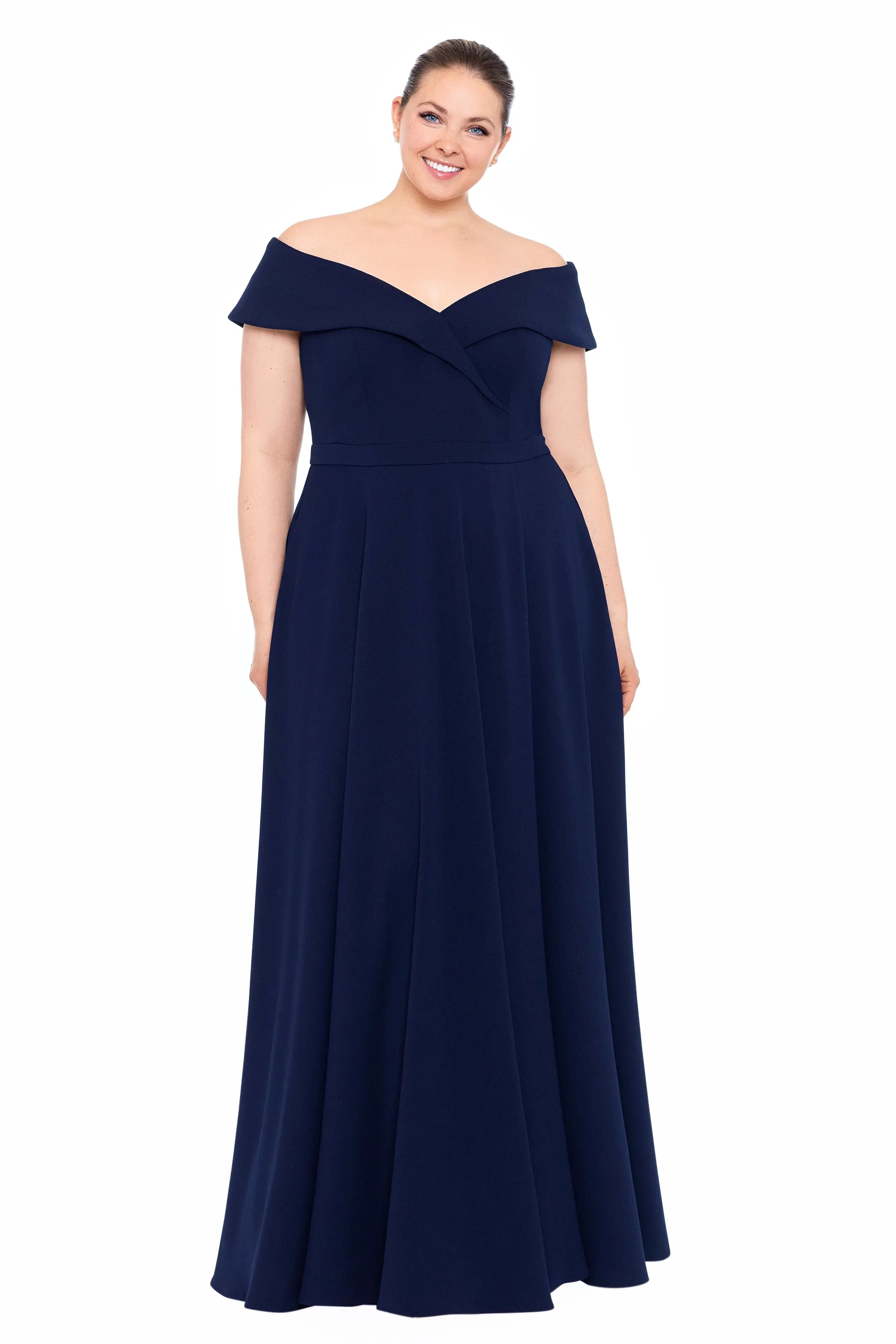 Scuba Crepe Off The Shoulder Gown