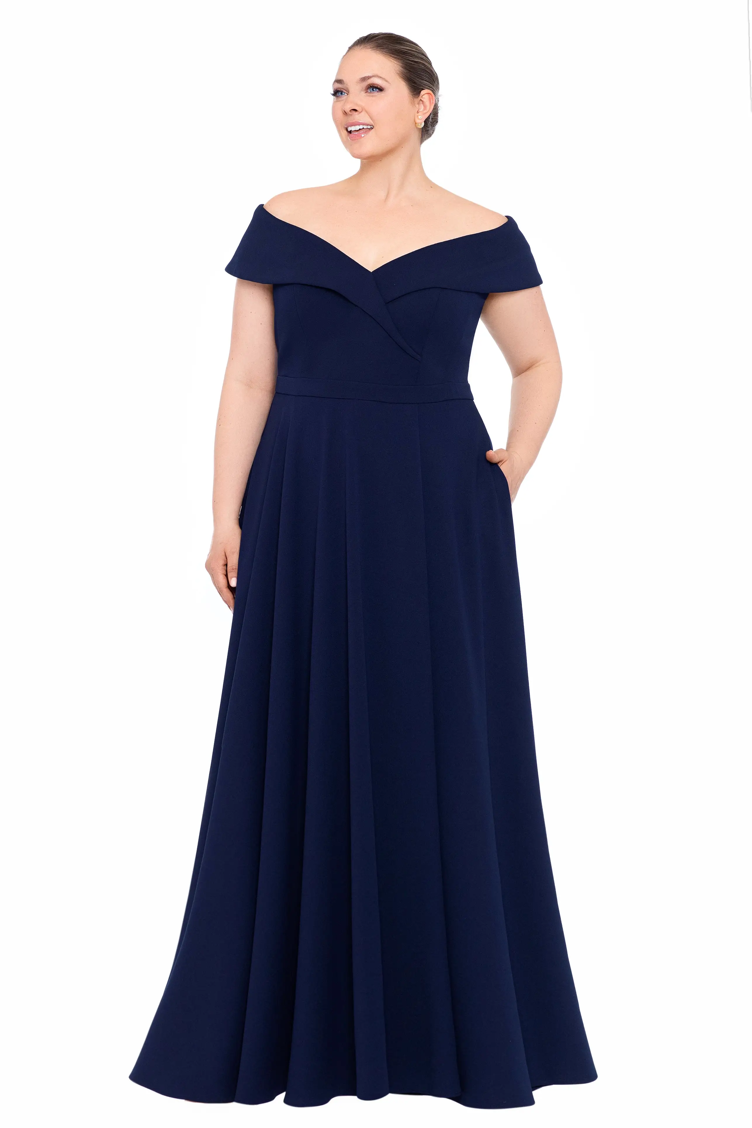 Scuba Crepe Off The Shoulder Gown