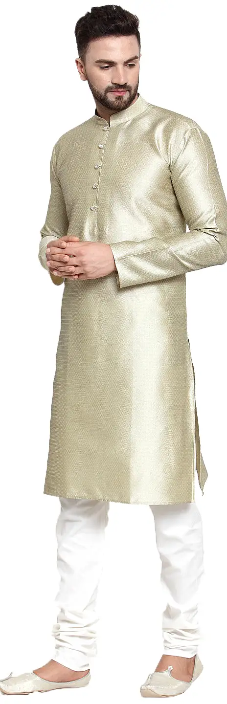 Self Design Men's Kurta pyjama Evening Wear India Apparel (Beige)