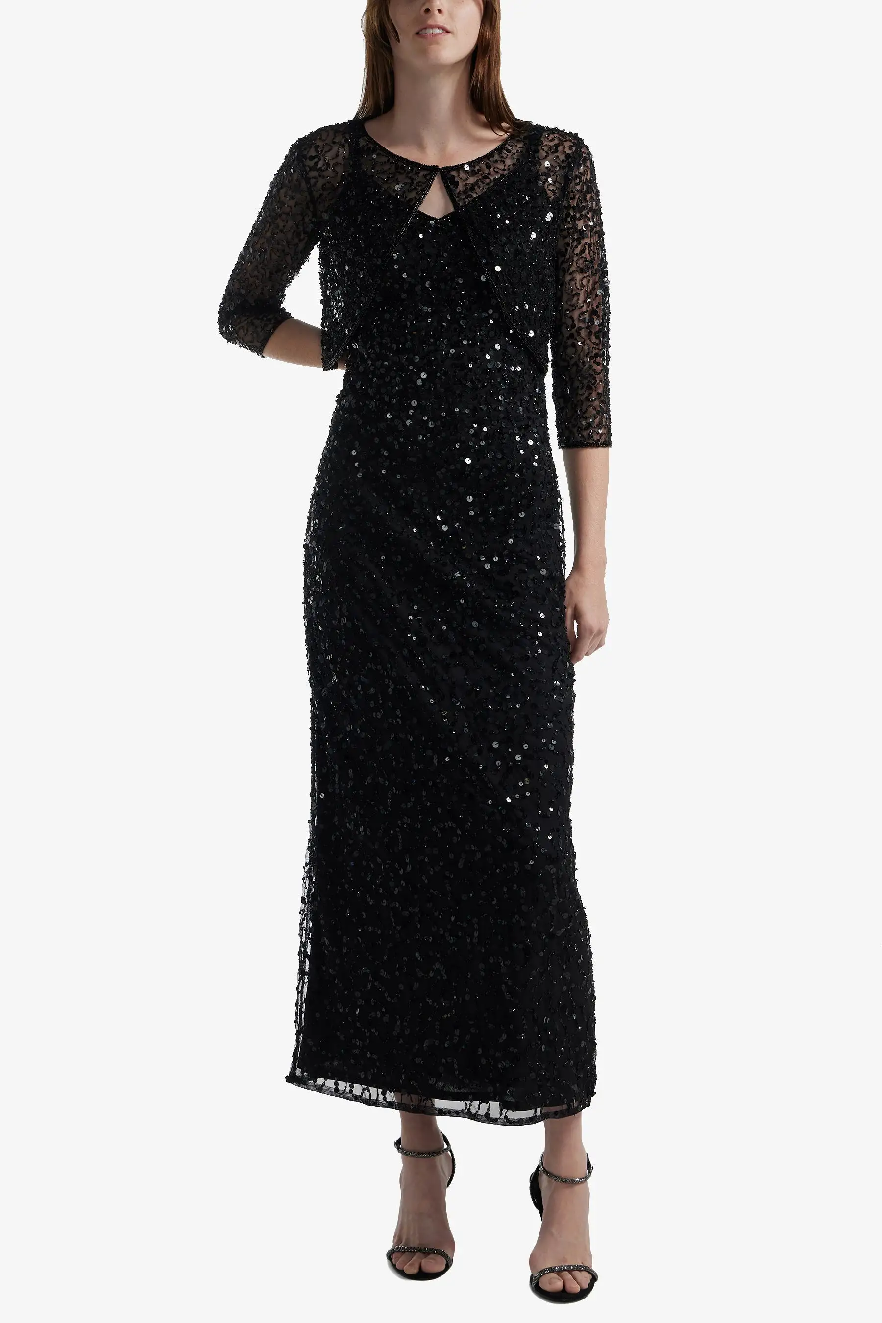 Sequin Beaded Jacket Long Dress