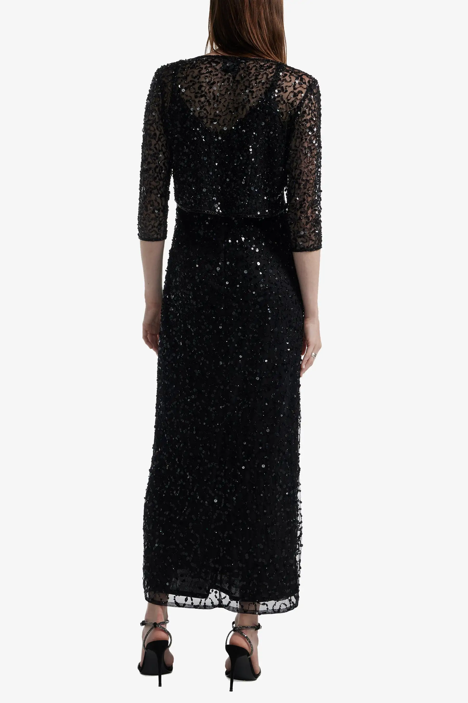 Sequin Beaded Jacket Long Dress