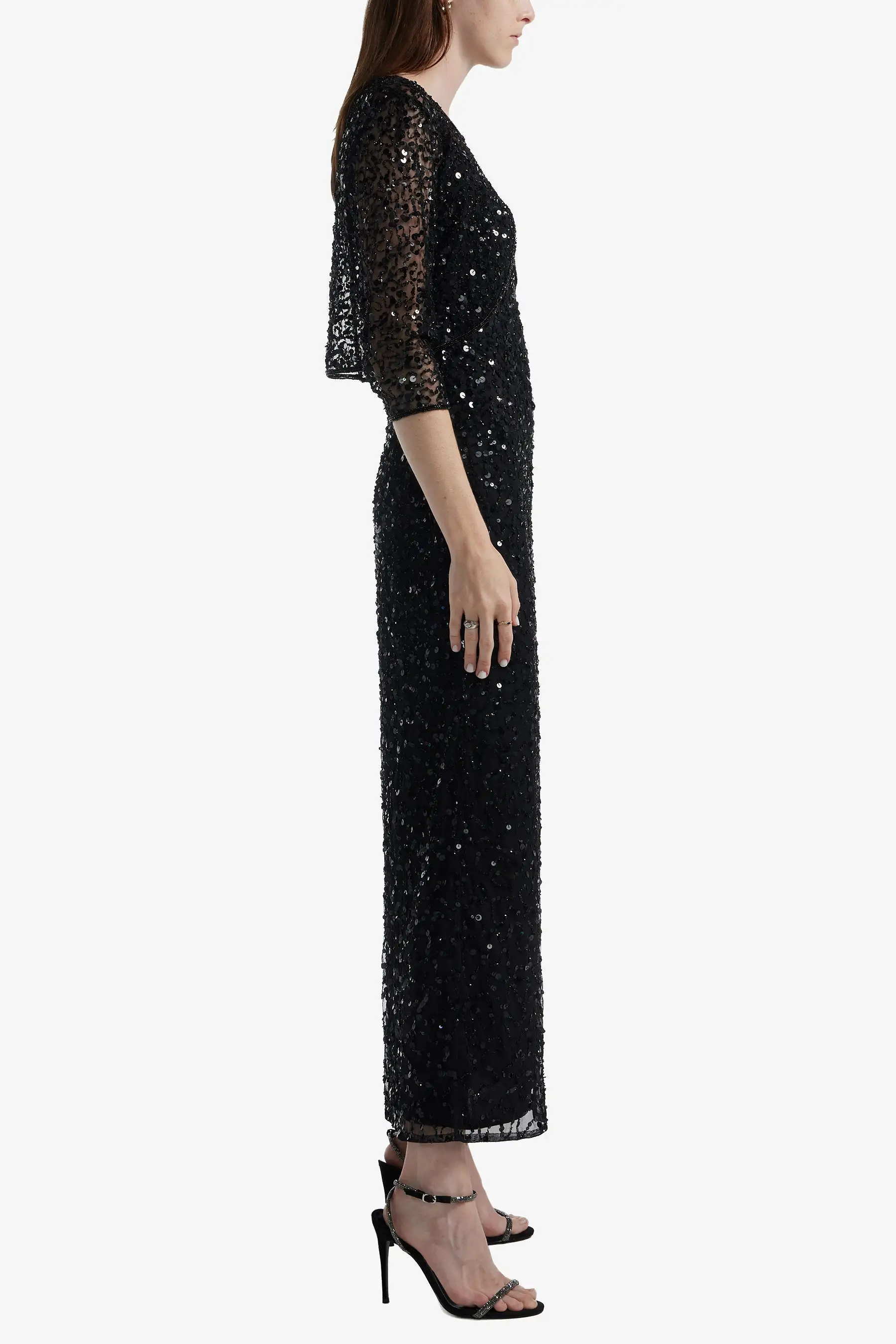 Sequin Beaded Jacket Long Dress